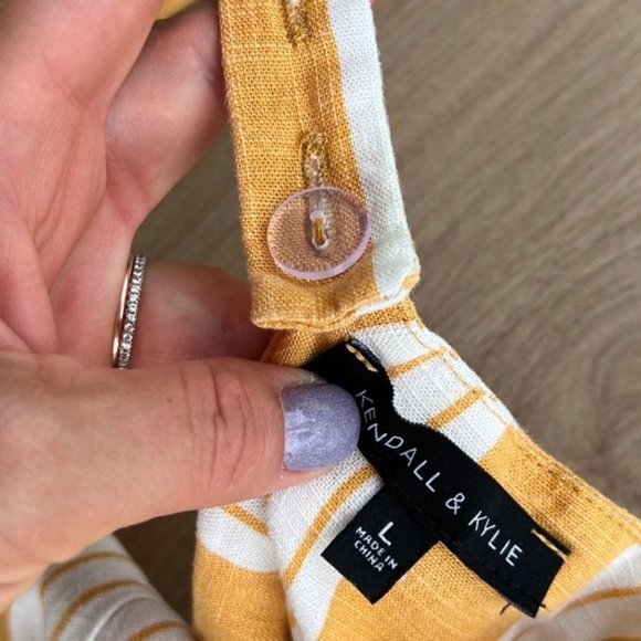 PacSun Kendall & Kylie Yellow Striped Linen Blend Jumpsuit Size Large Wide Leg - Picture 6 of 13